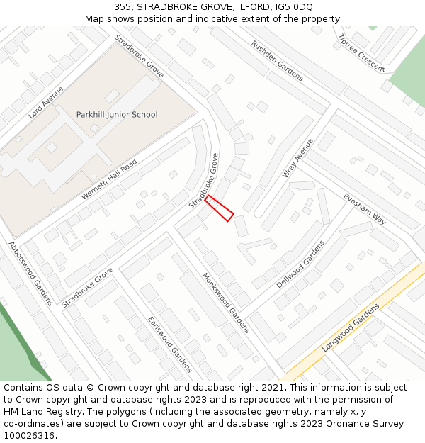 355, STRADBROKE GROVE, ILFORD, IG5 0DQ: Location map and indicative extent of plot
