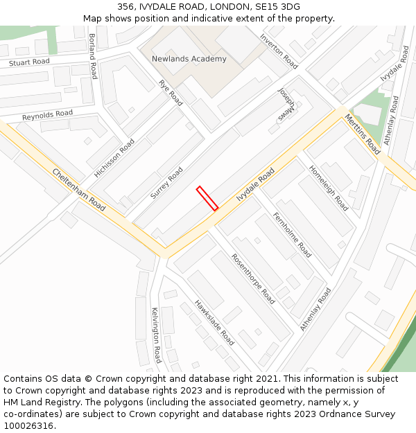 356, IVYDALE ROAD, LONDON, SE15 3DG: Location map and indicative extent of plot