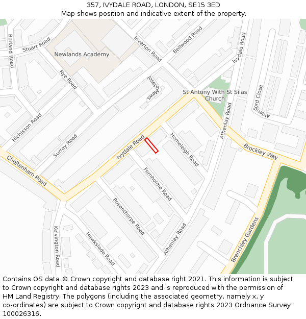 357, IVYDALE ROAD, LONDON, SE15 3ED: Location map and indicative extent of plot