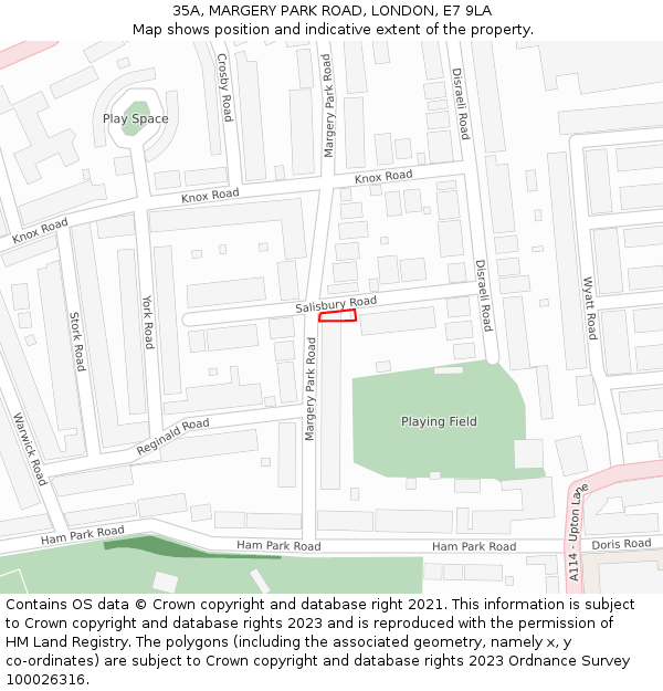 35A, MARGERY PARK ROAD, LONDON, E7 9LA: Location map and indicative extent of plot