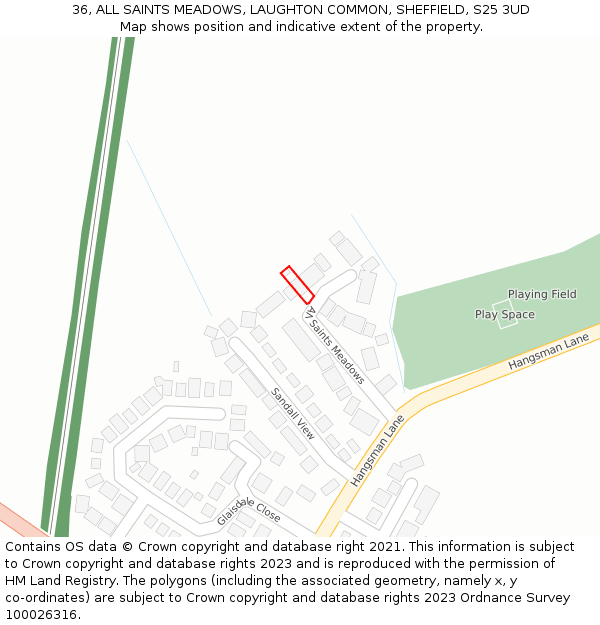 36, ALL SAINTS MEADOWS, LAUGHTON COMMON, SHEFFIELD, S25 3UD: Location map and indicative extent of plot