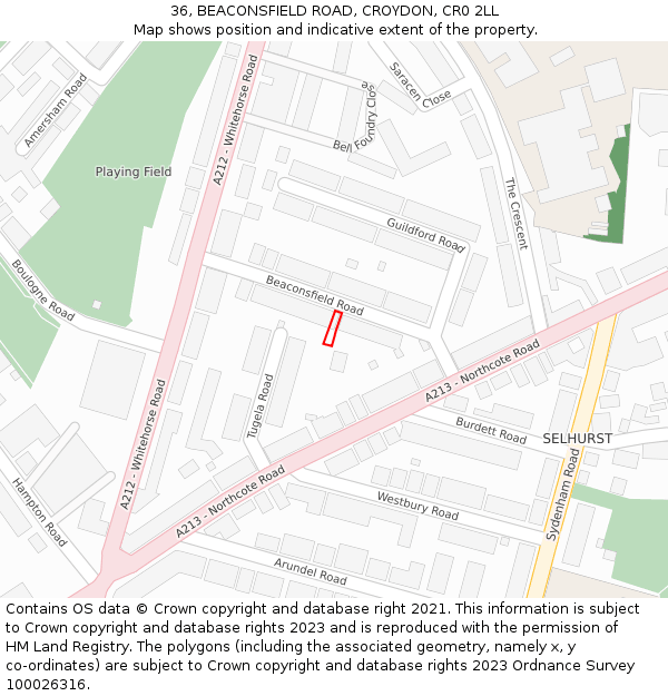 36, BEACONSFIELD ROAD, CROYDON, CR0 2LL: Location map and indicative extent of plot