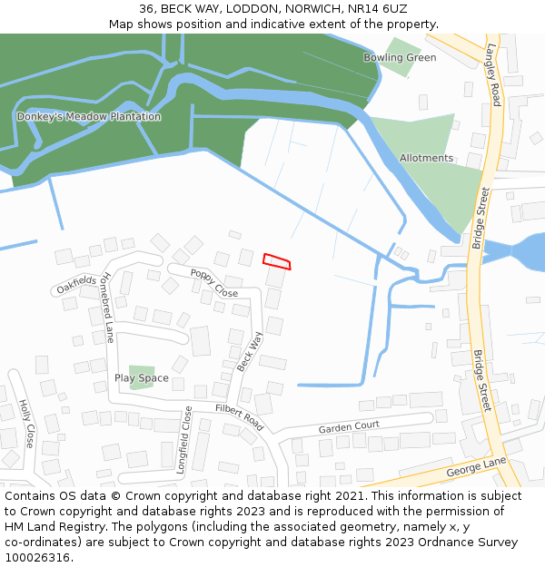 36, BECK WAY, LODDON, NORWICH, NR14 6UZ: Location map and indicative extent of plot