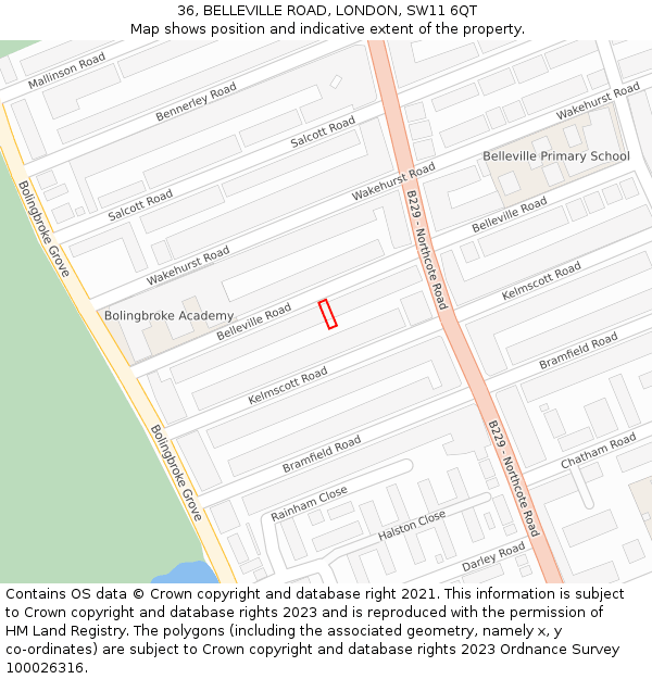 36, BELLEVILLE ROAD, LONDON, SW11 6QT: Location map and indicative extent of plot