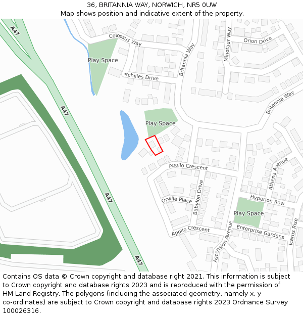 36, BRITANNIA WAY, NORWICH, NR5 0UW: Location map and indicative extent of plot