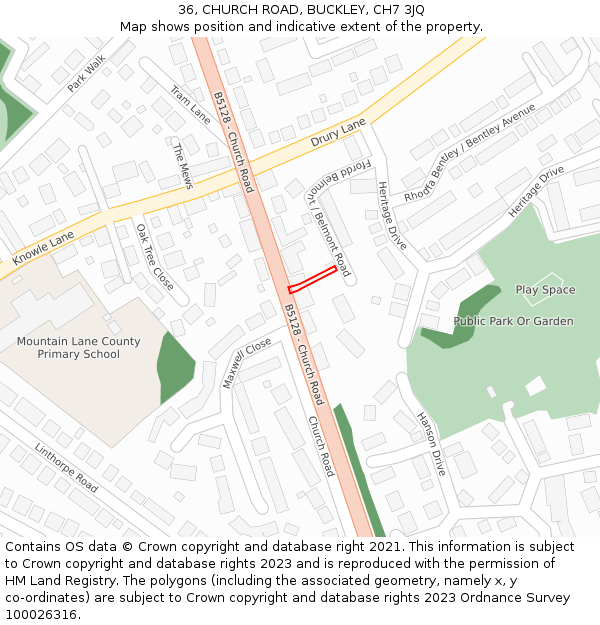 36, CHURCH ROAD, BUCKLEY, CH7 3JQ: Location map and indicative extent of plot
