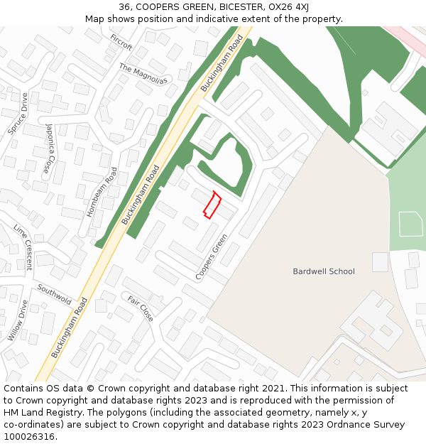 36, COOPERS GREEN, BICESTER, OX26 4XJ: Location map and indicative extent of plot
