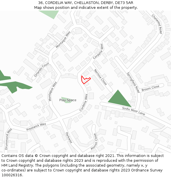 36, CORDELIA WAY, CHELLASTON, DERBY, DE73 5AR: Location map and indicative extent of plot
