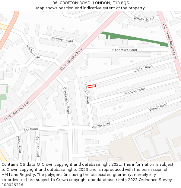 36, CROFTON ROAD, LONDON, E13 8QS: Location map and indicative extent of plot