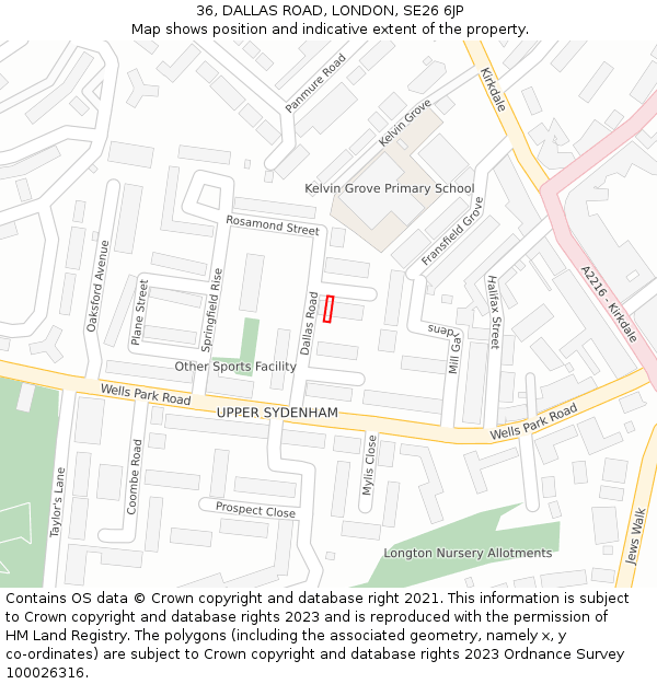 36, DALLAS ROAD, LONDON, SE26 6JP: Location map and indicative extent of plot