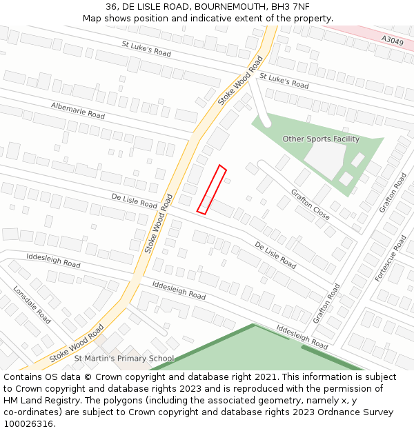 36, DE LISLE ROAD, BOURNEMOUTH, BH3 7NF: Location map and indicative extent of plot