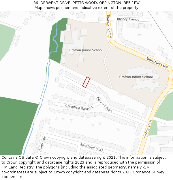 36, DERWENT DRIVE, PETTS WOOD, ORPINGTON, BR5 1EW: Location map and indicative extent of plot