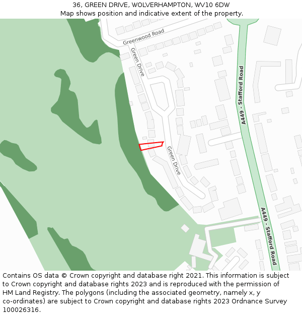 36, GREEN DRIVE, WOLVERHAMPTON, WV10 6DW: Location map and indicative extent of plot