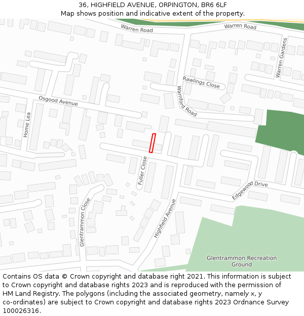 36, HIGHFIELD AVENUE, ORPINGTON, BR6 6LF: Location map and indicative extent of plot