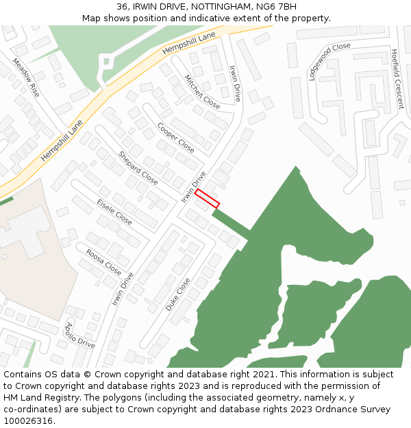 36, IRWIN DRIVE, NOTTINGHAM, NG6 7BH: Location map and indicative extent of plot