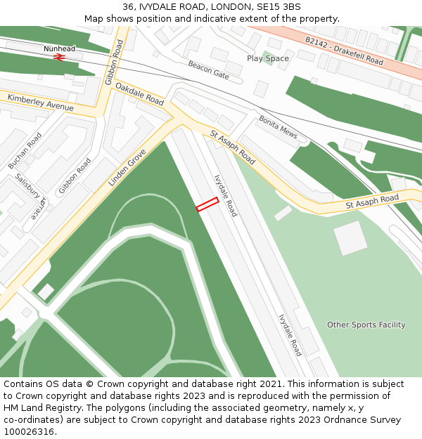 36, IVYDALE ROAD, LONDON, SE15 3BS: Location map and indicative extent of plot