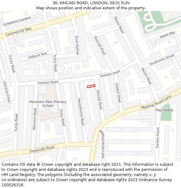 36, KINCAID ROAD, LONDON, SE15 5UN: Location map and indicative extent of plot