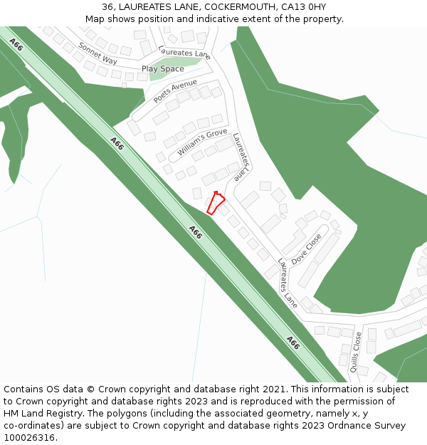 36, LAUREATES LANE, COCKERMOUTH, CA13 0HY: Location map and indicative extent of plot