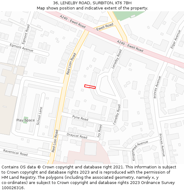 36, LENELBY ROAD, SURBITON, KT6 7BH: Location map and indicative extent of plot