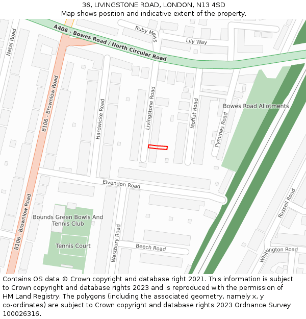 36, LIVINGSTONE ROAD, LONDON, N13 4SD: Location map and indicative extent of plot