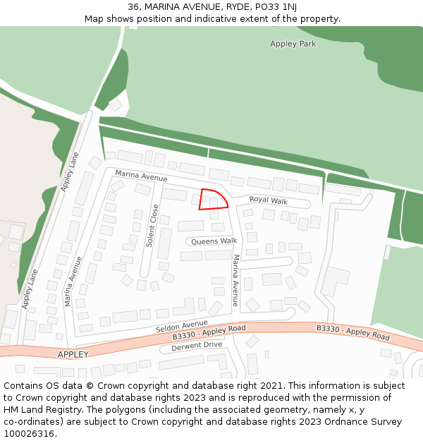 36, MARINA AVENUE, RYDE, PO33 1NJ: Location map and indicative extent of plot