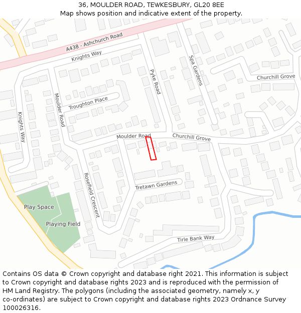 36, MOULDER ROAD, TEWKESBURY, GL20 8EE: Location map and indicative extent of plot