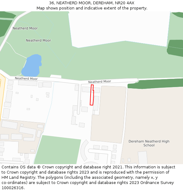 36, NEATHERD MOOR, DEREHAM, NR20 4AX: Location map and indicative extent of plot