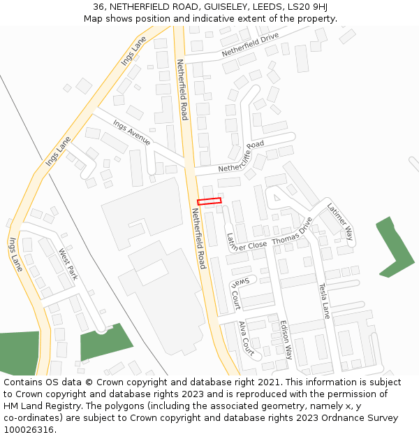 36, NETHERFIELD ROAD, GUISELEY, LEEDS, LS20 9HJ: Location map and indicative extent of plot