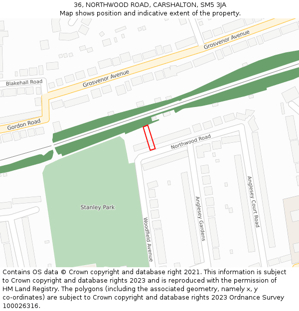 36, NORTHWOOD ROAD, CARSHALTON, SM5 3JA: Location map and indicative extent of plot