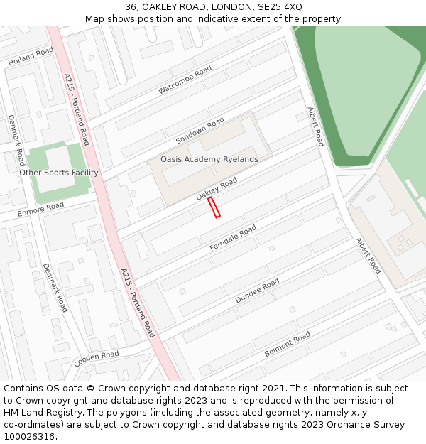 36, OAKLEY ROAD, LONDON, SE25 4XQ: Location map and indicative extent of plot