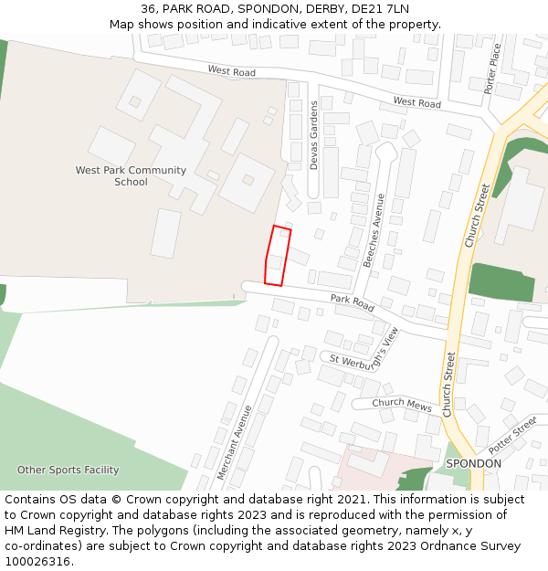 36, PARK ROAD, SPONDON, DERBY, DE21 7LN: Location map and indicative extent of plot