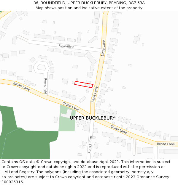 36, ROUNDFIELD, UPPER BUCKLEBURY, READING, RG7 6RA: Location map and indicative extent of plot