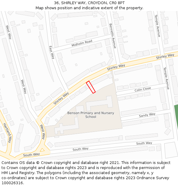 36, SHIRLEY WAY, CROYDON, CR0 8PT: Location map and indicative extent of plot