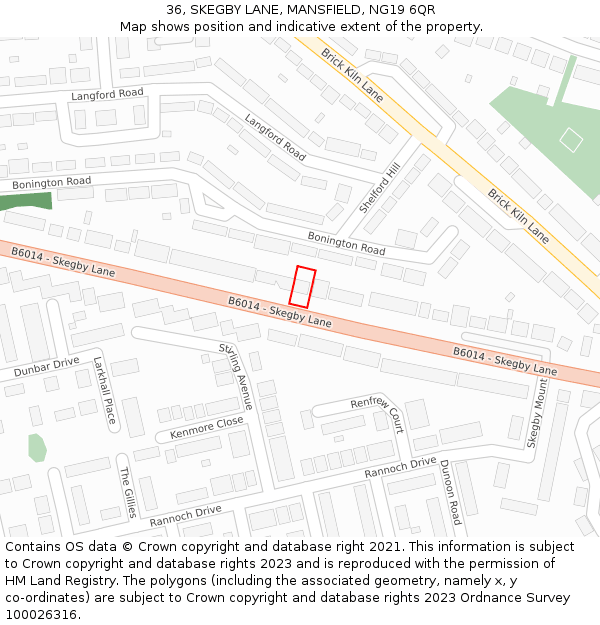 36, SKEGBY LANE, MANSFIELD, NG19 6QR: Location map and indicative extent of plot
