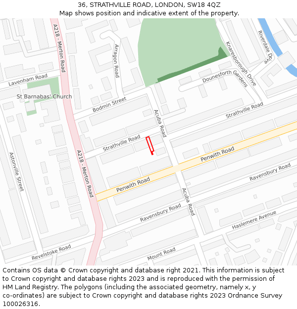 36, STRATHVILLE ROAD, LONDON, SW18 4QZ: Location map and indicative extent of plot