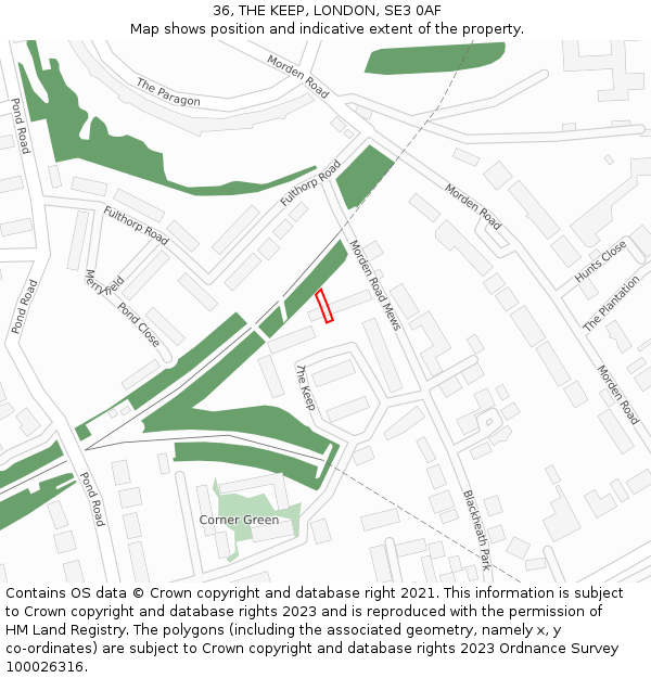 36, THE KEEP, LONDON, SE3 0AF: Location map and indicative extent of plot