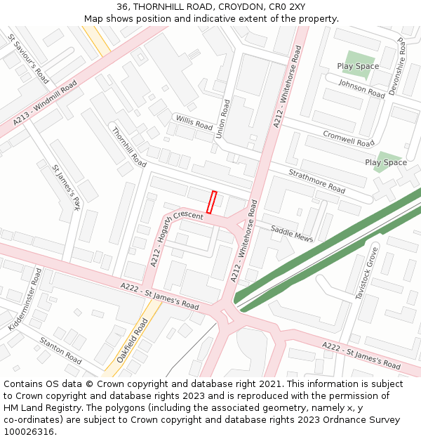 36, THORNHILL ROAD, CROYDON, CR0 2XY: Location map and indicative extent of plot