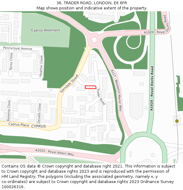 36, TRADER ROAD, LONDON, E6 6FR: Location map and indicative extent of plot