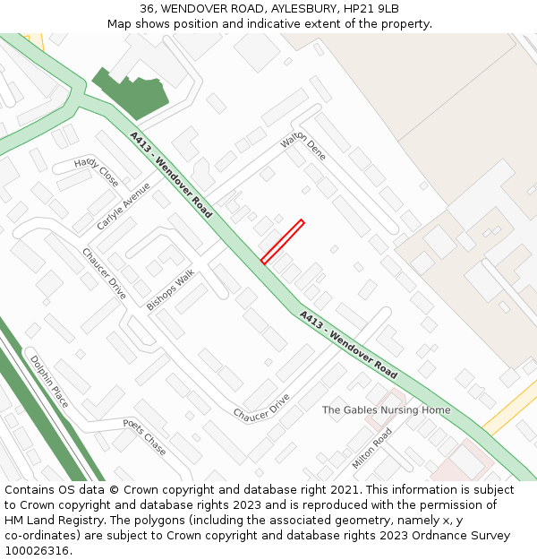 36, WENDOVER ROAD, AYLESBURY, HP21 9LB: Location map and indicative extent of plot