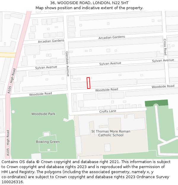 36, WOODSIDE ROAD, LONDON, N22 5HT: Location map and indicative extent of plot