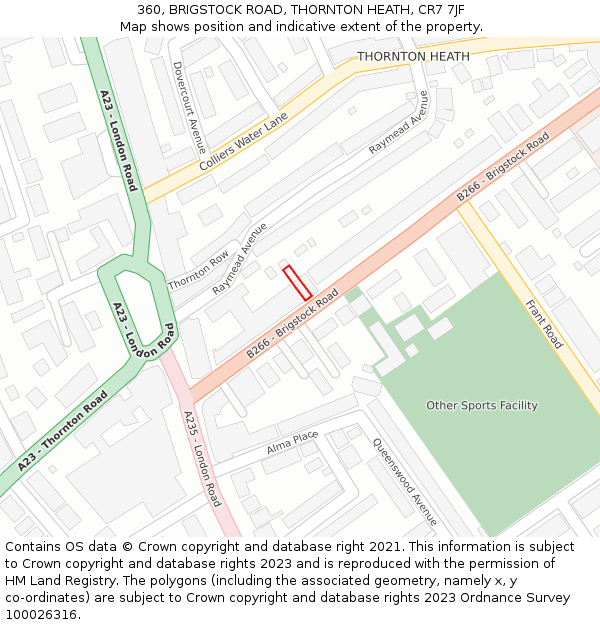360, BRIGSTOCK ROAD, THORNTON HEATH, CR7 7JF: Location map and indicative extent of plot