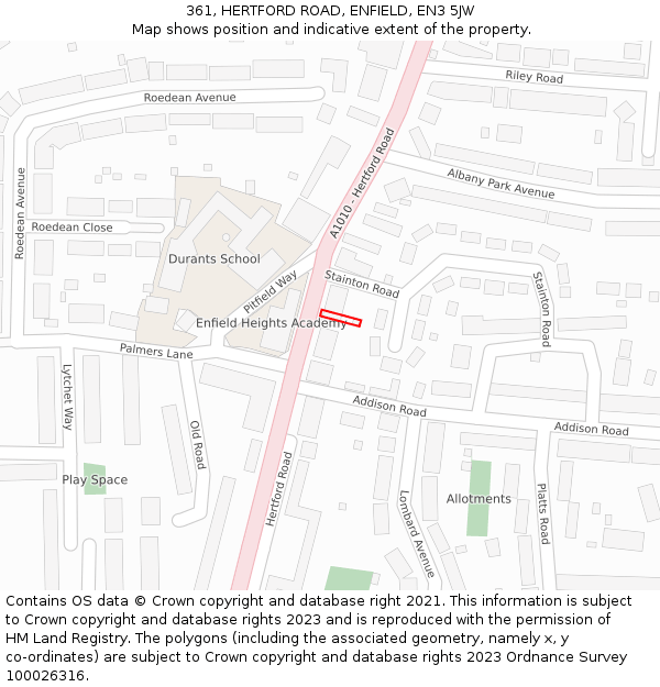 361, HERTFORD ROAD, ENFIELD, EN3 5JW: Location map and indicative extent of plot