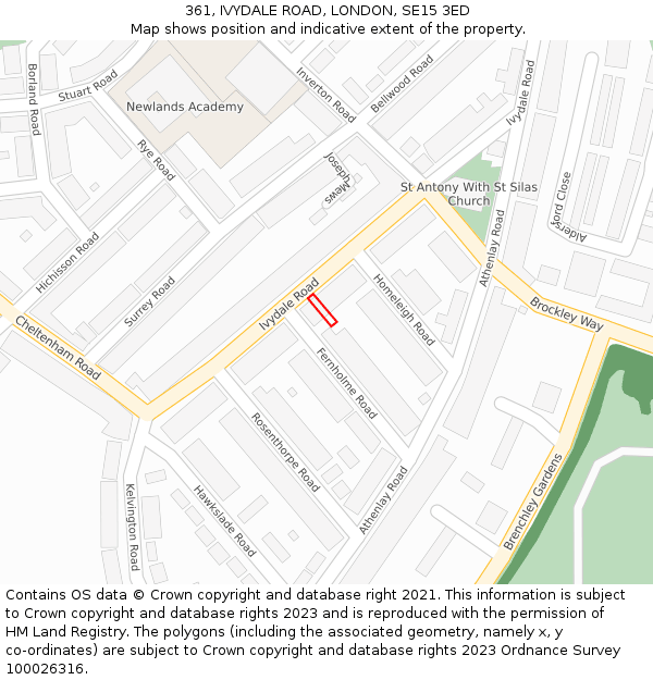 361, IVYDALE ROAD, LONDON, SE15 3ED: Location map and indicative extent of plot