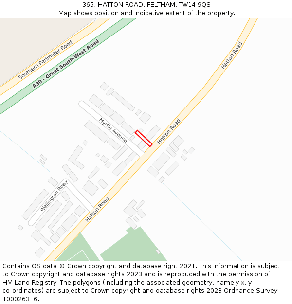 365, HATTON ROAD, FELTHAM, TW14 9QS: Location map and indicative extent of plot
