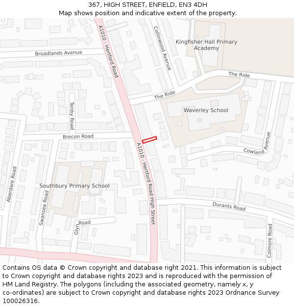 367, HIGH STREET, ENFIELD, EN3 4DH: Location map and indicative extent of plot
