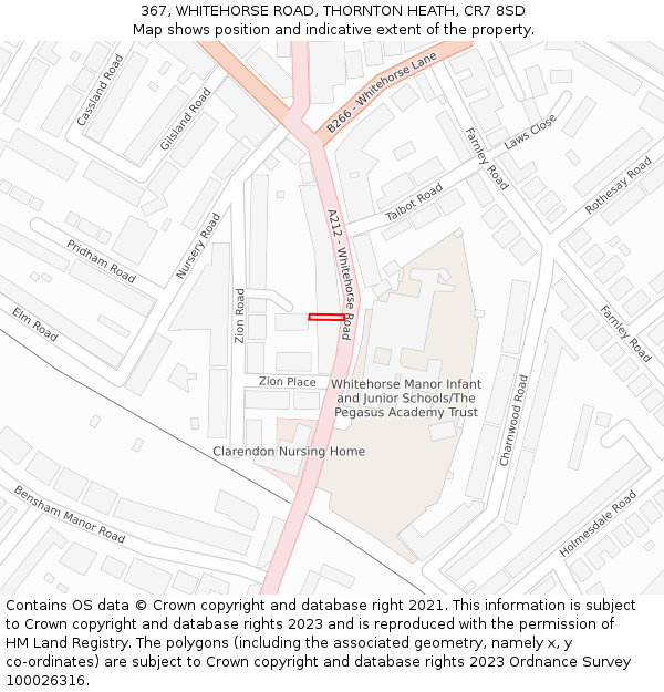 367, WHITEHORSE ROAD, THORNTON HEATH, CR7 8SD: Location map and indicative extent of plot