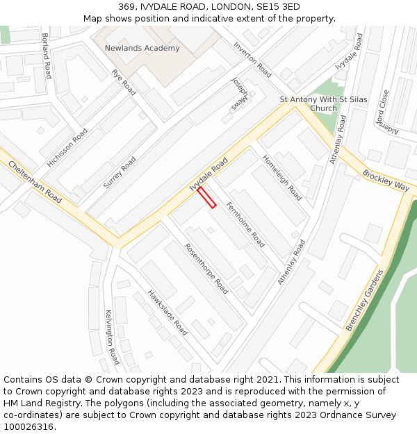 369, IVYDALE ROAD, LONDON, SE15 3ED: Location map and indicative extent of plot