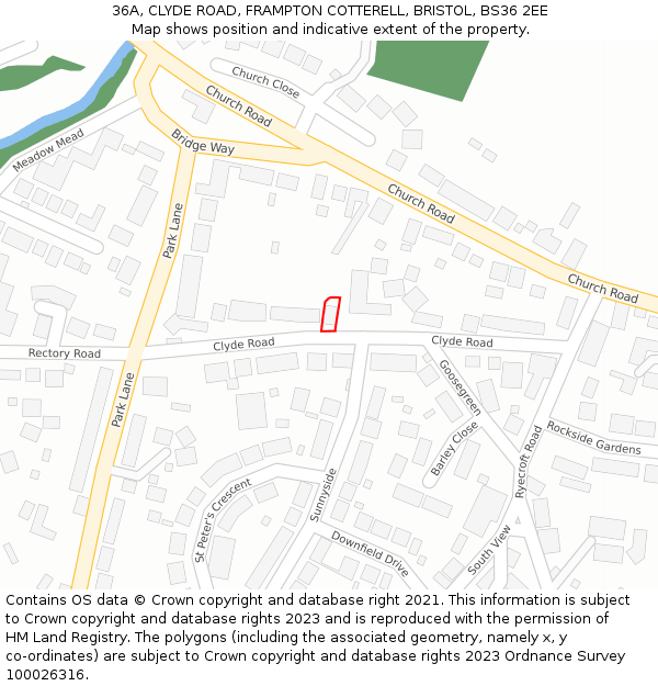 36A, CLYDE ROAD, FRAMPTON COTTERELL, BRISTOL, BS36 2EE: Location map and indicative extent of plot