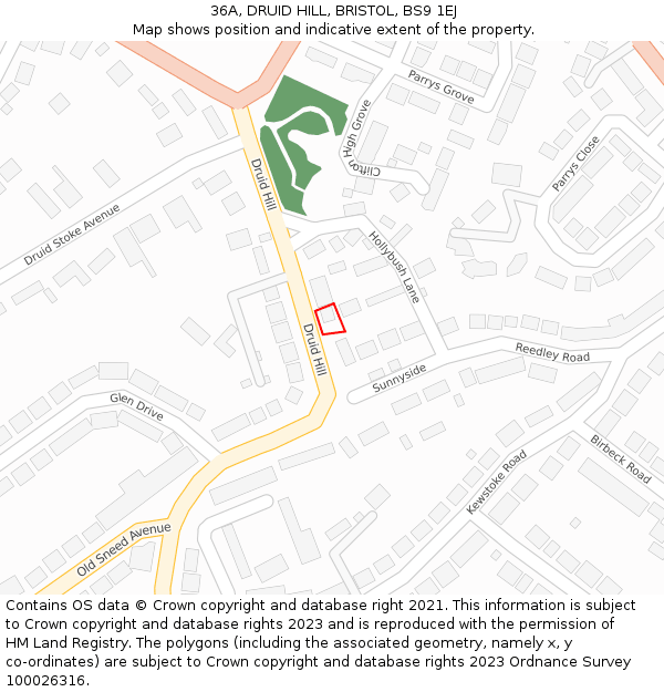 36A, DRUID HILL, BRISTOL, BS9 1EJ: Location map and indicative extent of plot