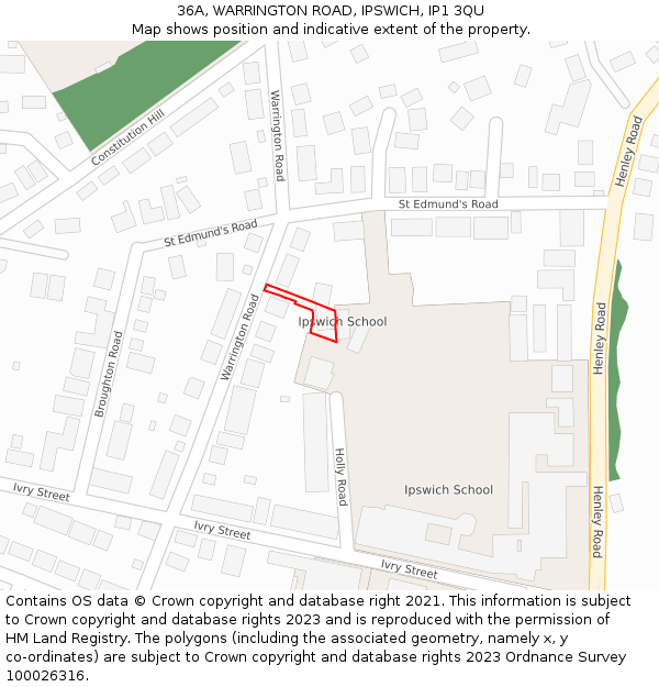36A, WARRINGTON ROAD, IPSWICH, IP1 3QU: Location map and indicative extent of plot